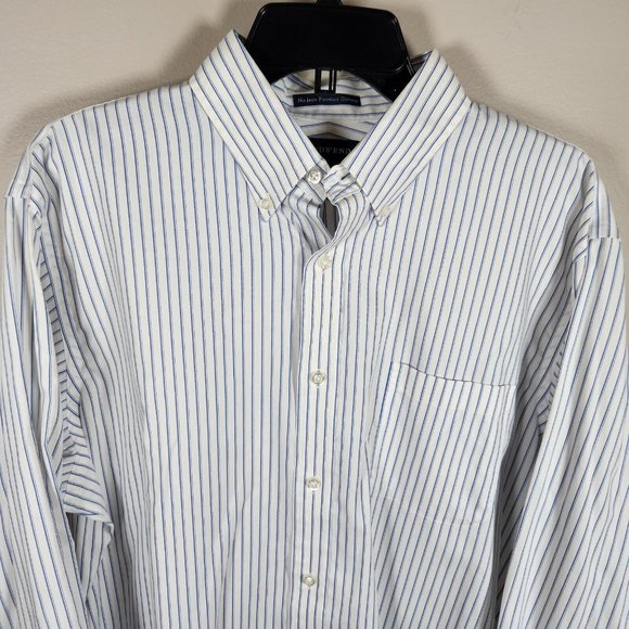 Lands' End Shirt Mens 16.5 32 Blue Striped Button Down No Iron Nautical Gorpcore - Picture 2 of 11
